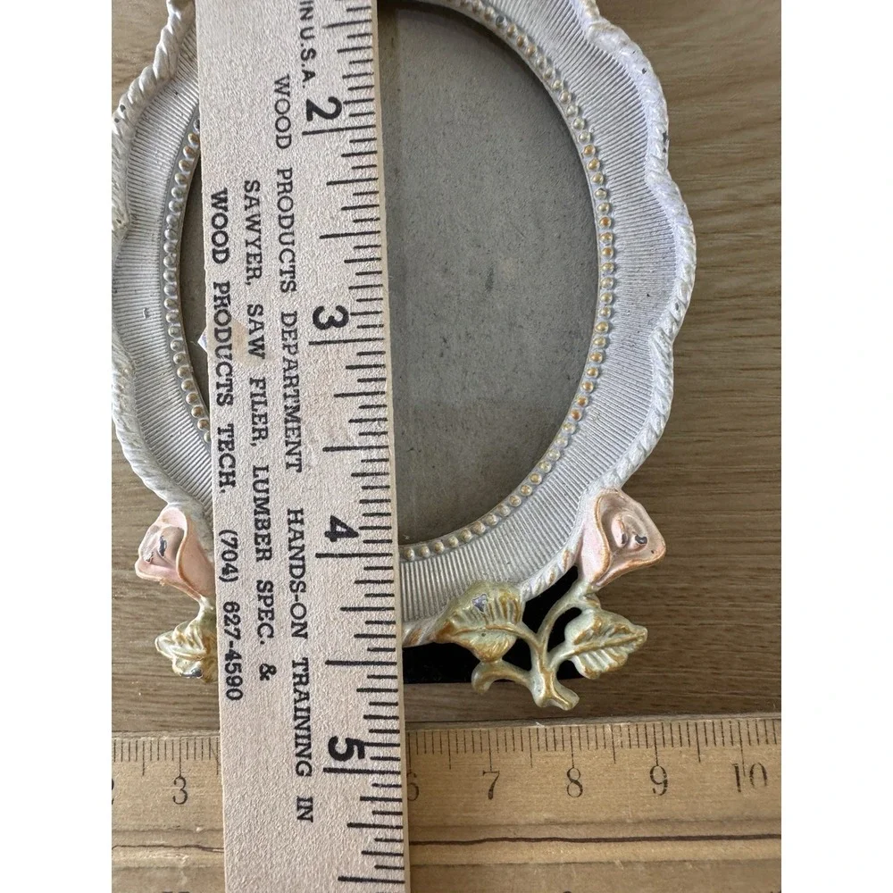 Vintage Oval Metal Picture Frame Pink Roses Floral Shabby Chic Cottagecore